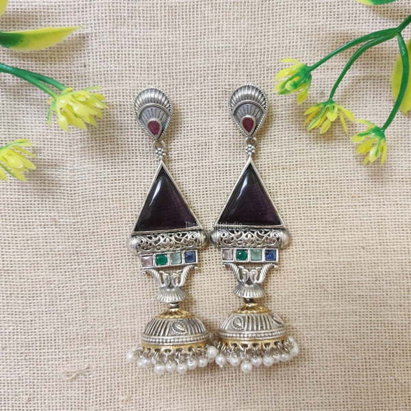 dual tone stone jhumka earrings