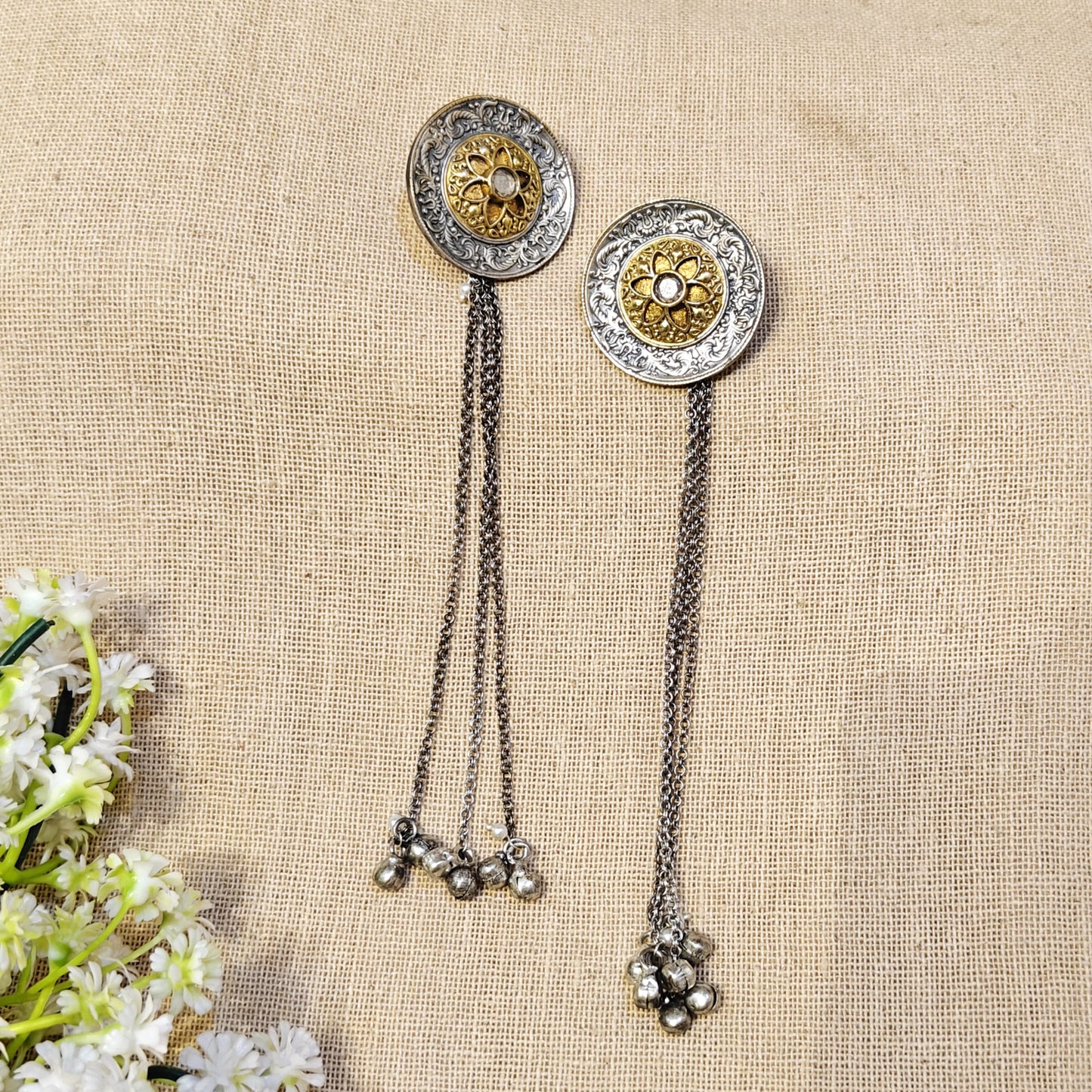 silver oxidised kashmiri earrings