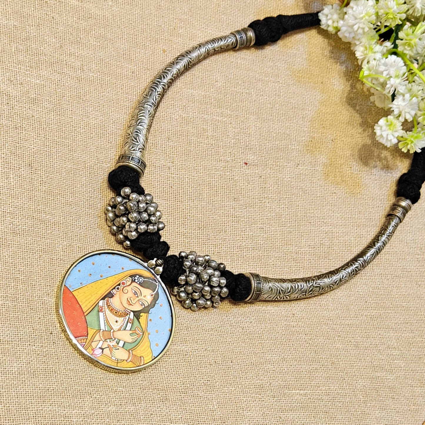 Printed Pendant Oxidised Choker