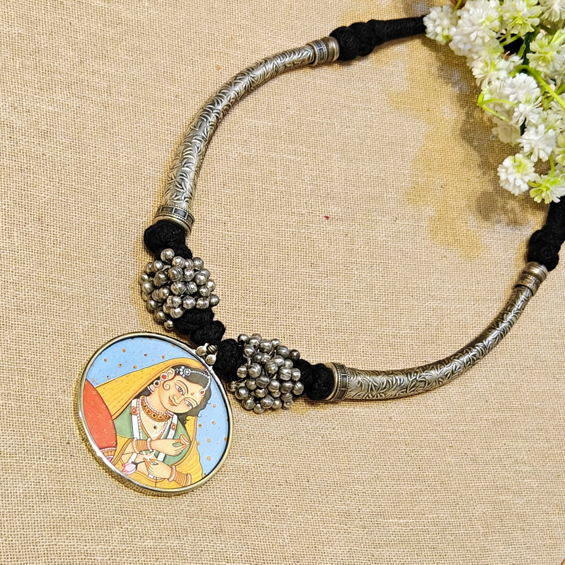 Printed Pendant Oxidised Choker