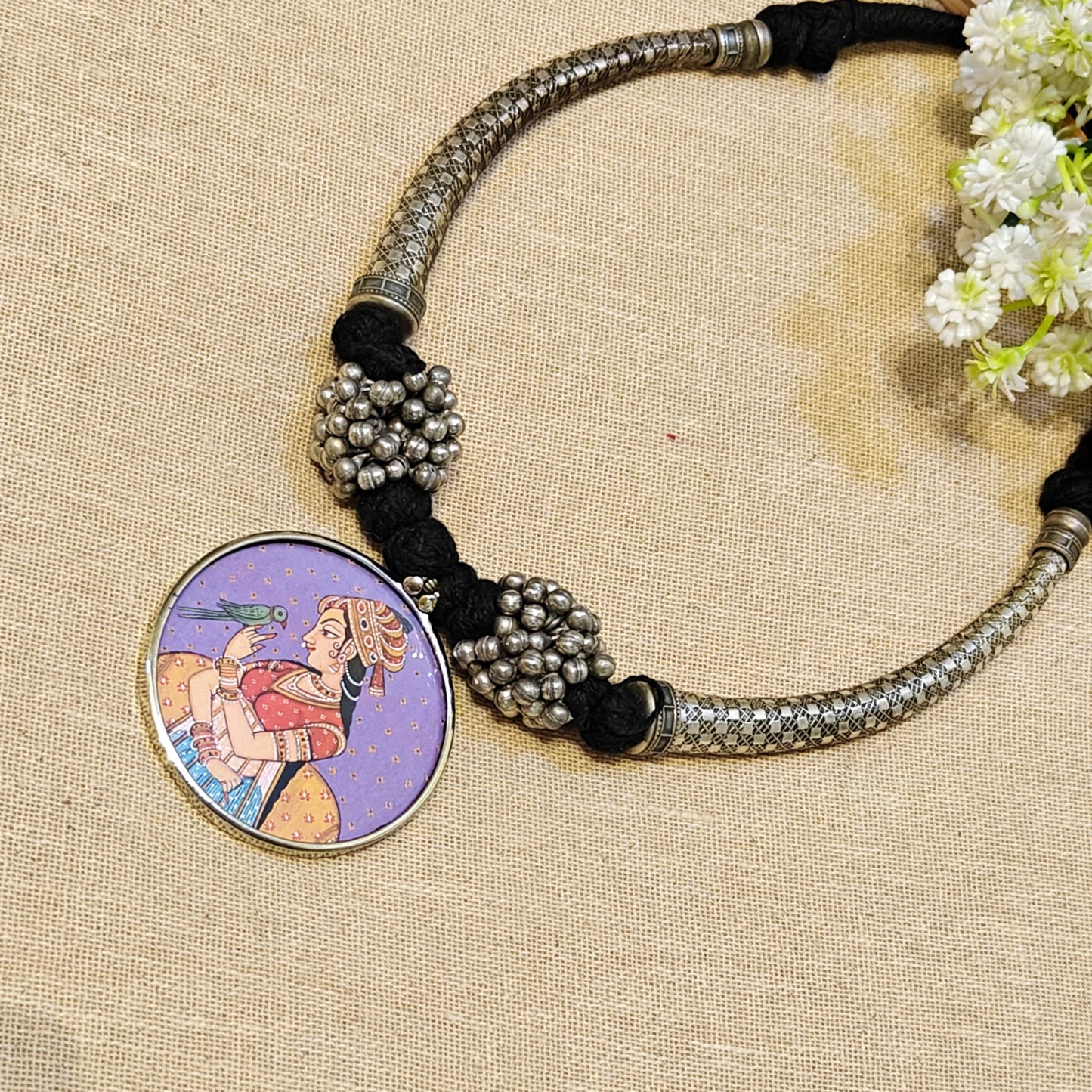 Printed Pendant Oxidised Choker