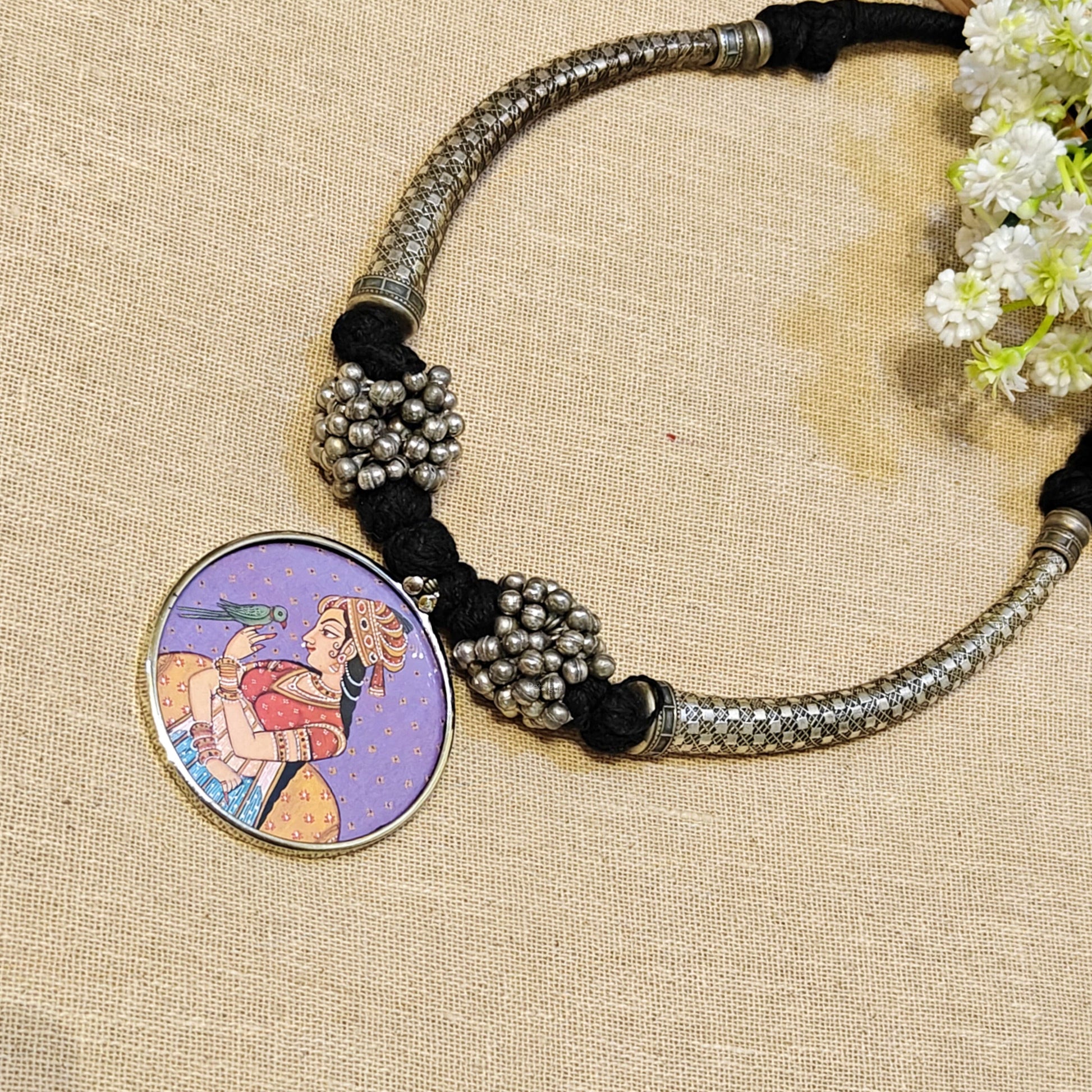 Printed Pendant Oxidised Choker