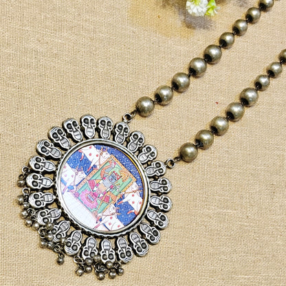 Oxidised Pearl Long necklae With pendant