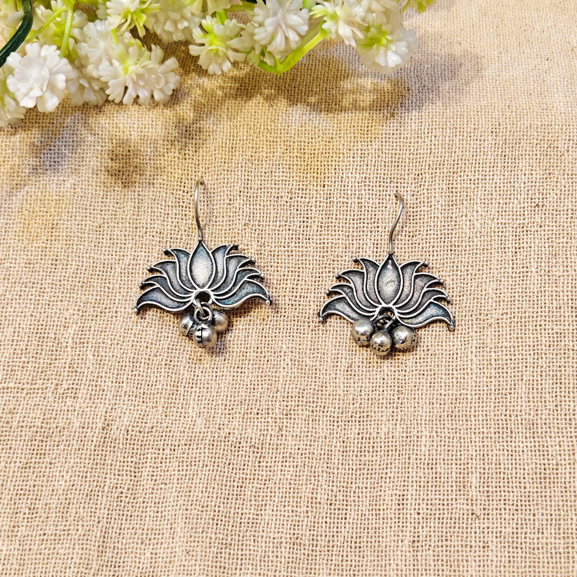 silver lotus flower earrings