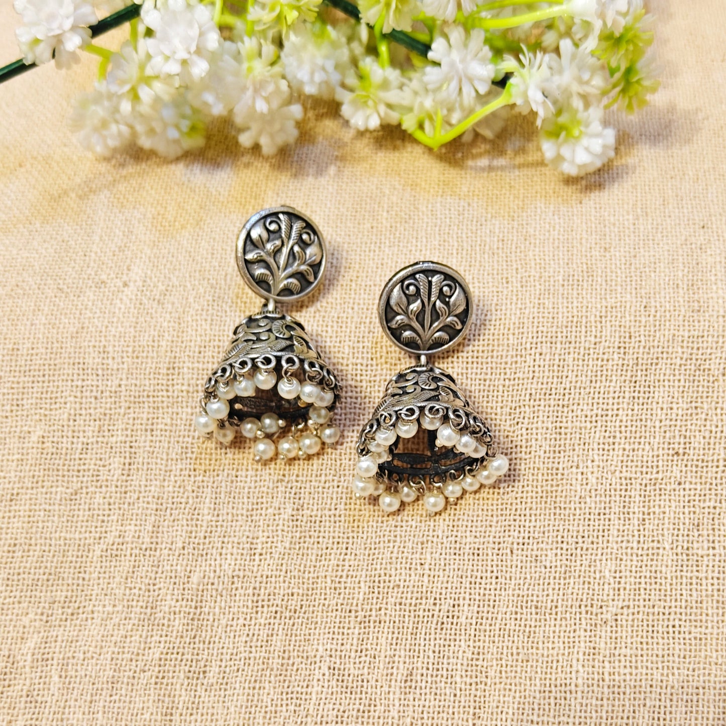 Ethnic Silver Look Alike Oxidized Earring