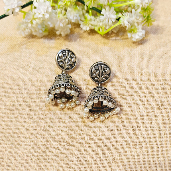 Ethnic Silver Look Alike Oxidized Earring