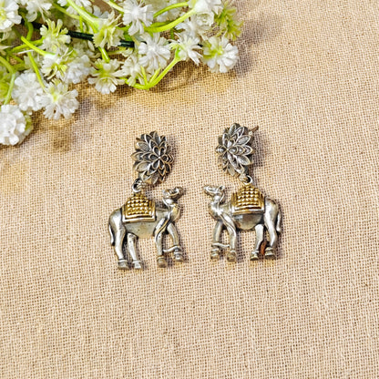 Camel Silver Look Alike Dual Tone Earring
