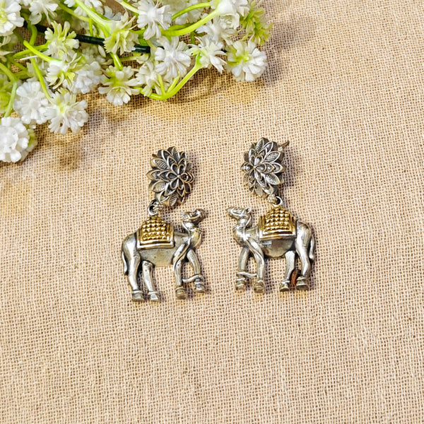 Camel Silver Look Alike Dual Tone Earring
