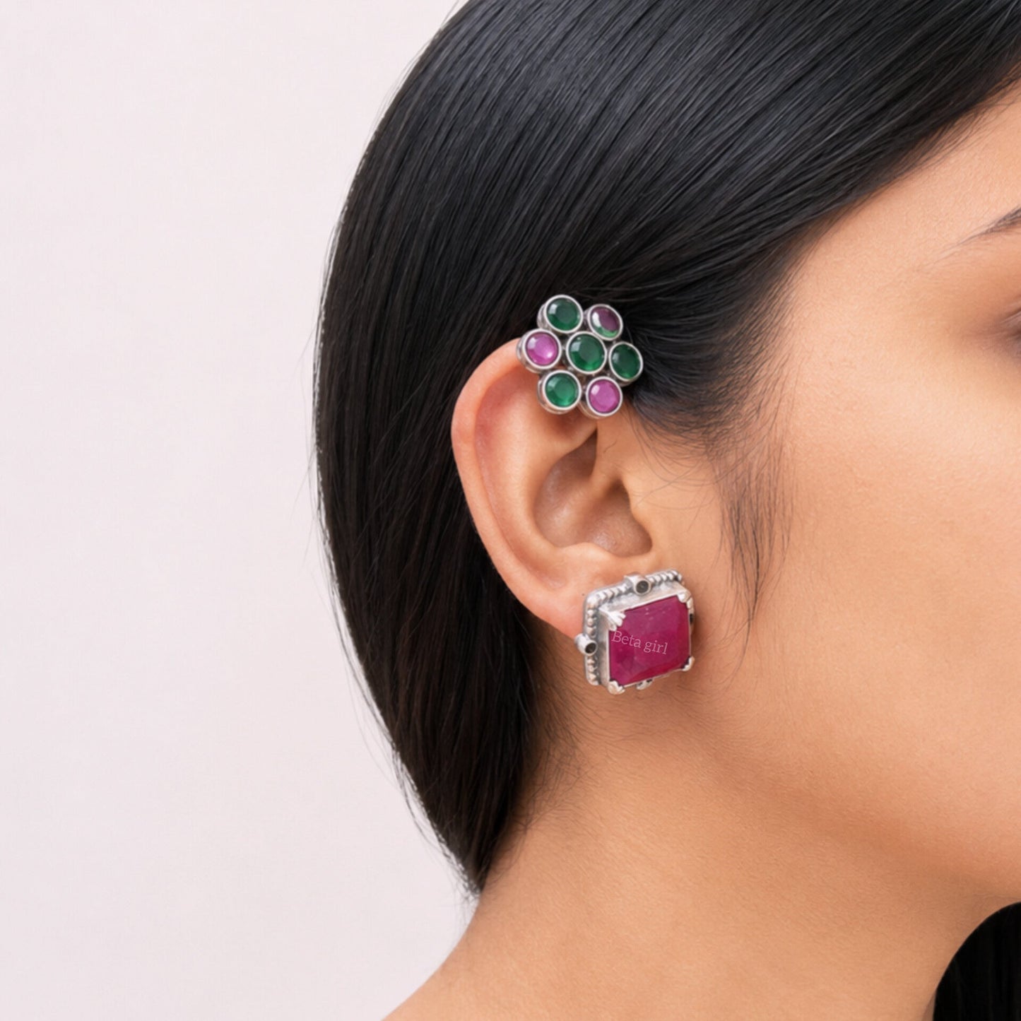 Silver Look Alike Stone Earcuff