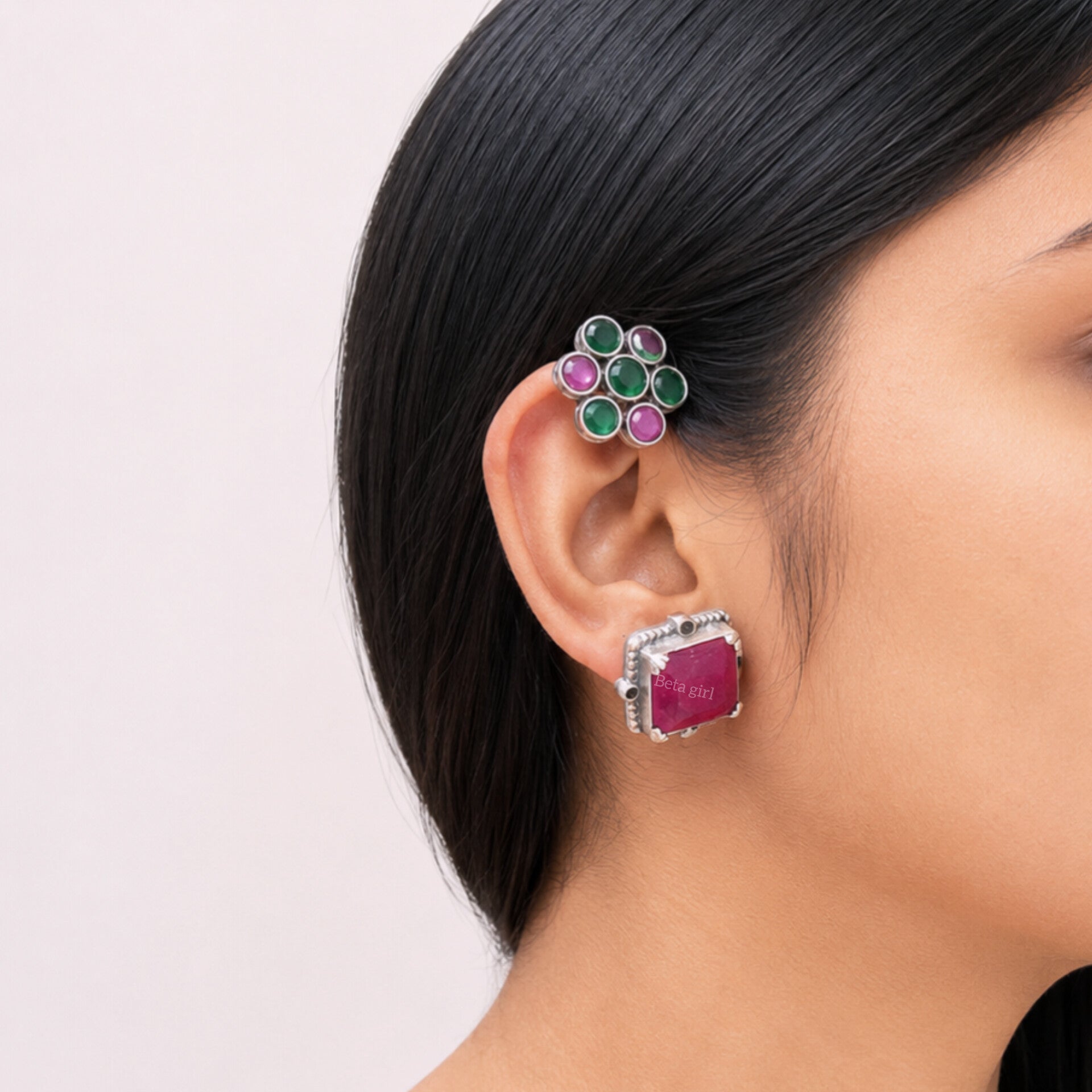 Silver Look Alike Stone Earcuff