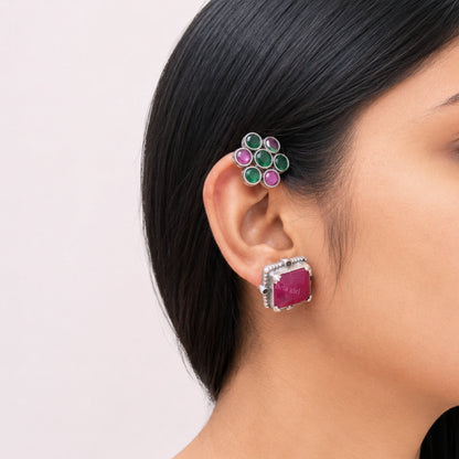 Silver Look Alike Stone Earcuff