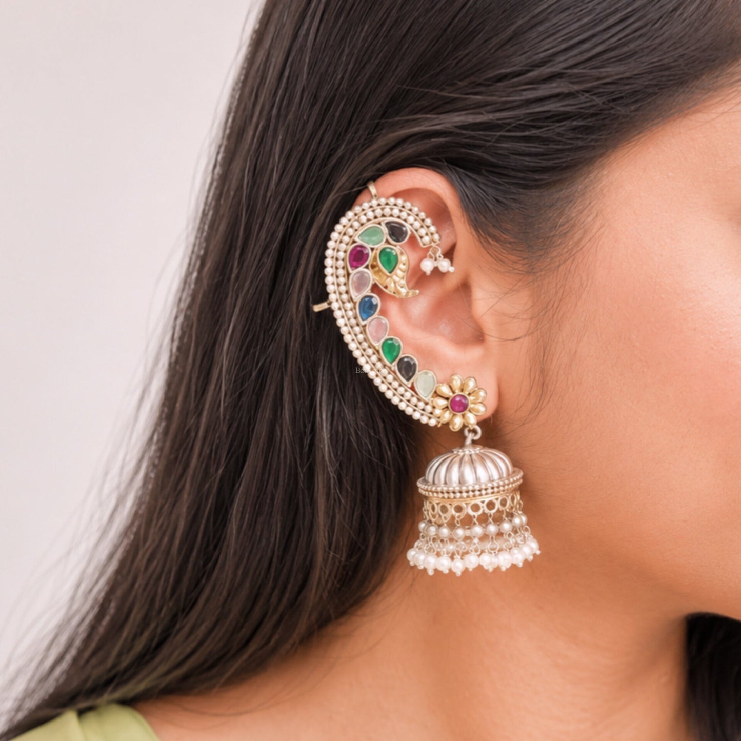 Dual Tone Peacock Earcuffs for Women