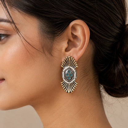 Jade Silver Look Alike Dual Tone Earrings