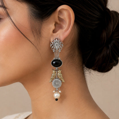 Sway Dual Tone Monalisa Stone Bird Earrings