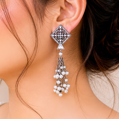 Kita Oxidized Diamond Chain Drop Earrings For Women