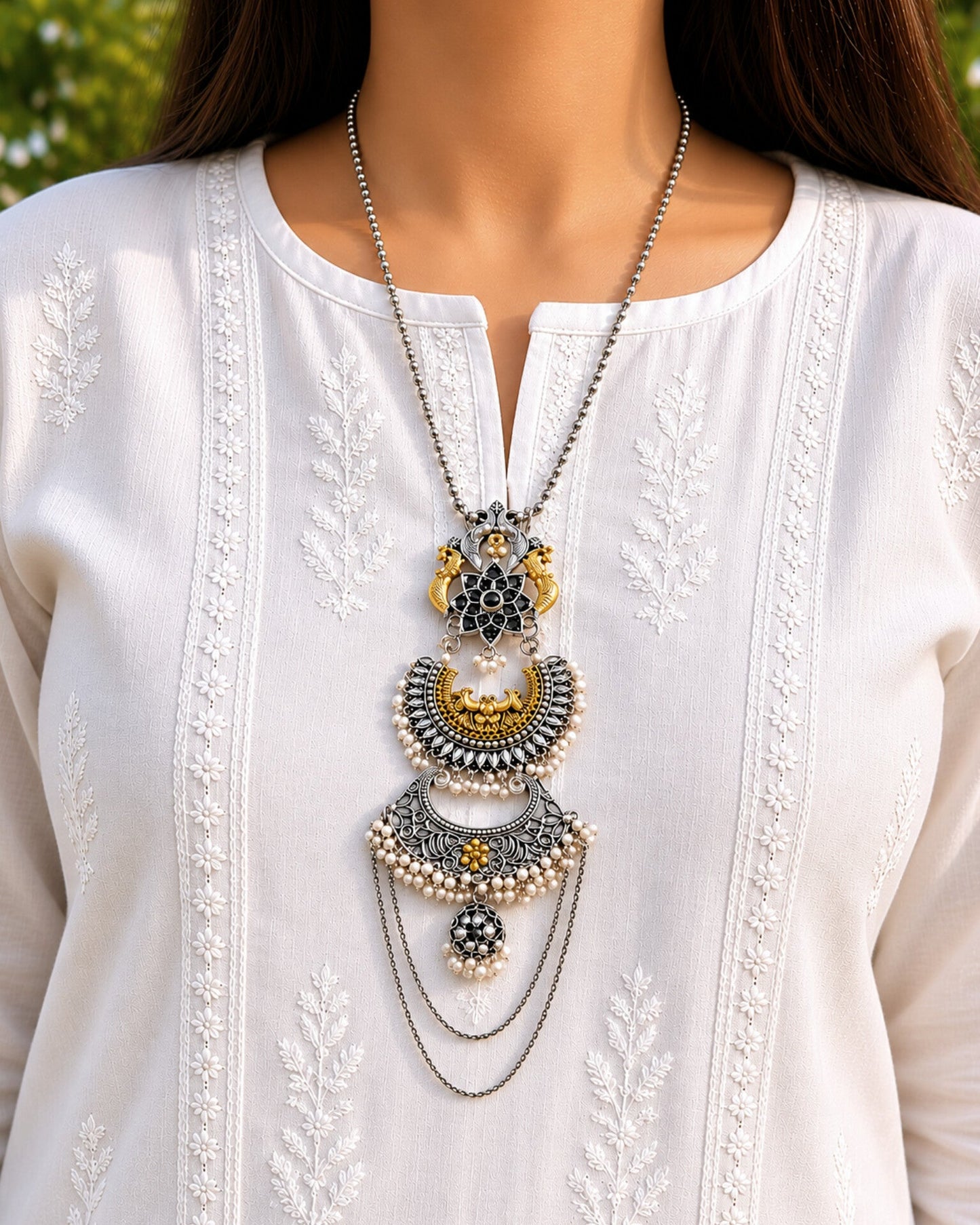 Poppy Dual Tone Fusion Traditional Necklace Set