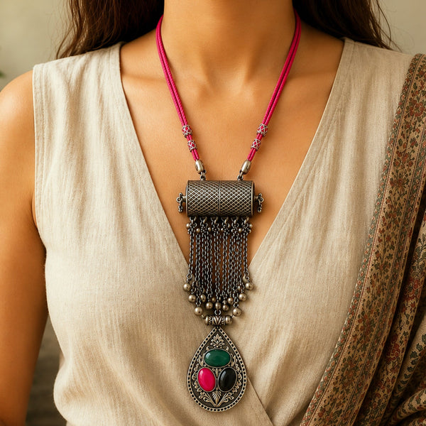 Chunky Silver Look Alike Long Necklace