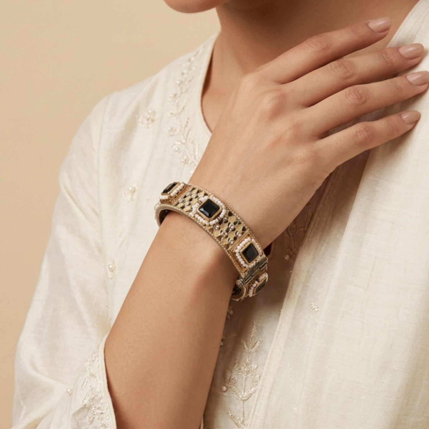 Cello Silver Look Alike Oxidised Kadas For Women - Traditional Kada Bracelet With Pink Stones