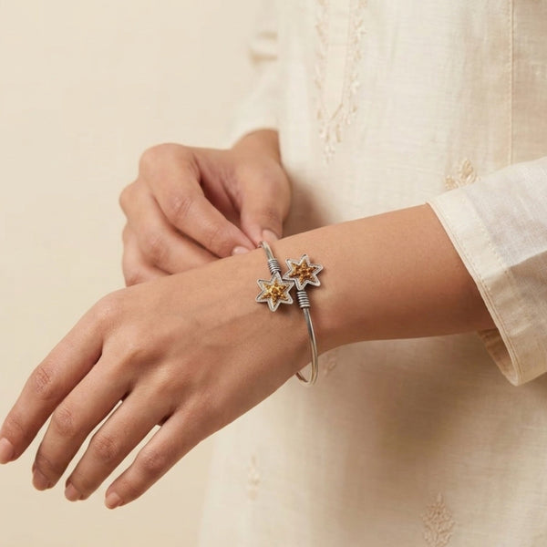 Arunita Silver Look A Like Dual Tone Flower Shape Kada Bracelet