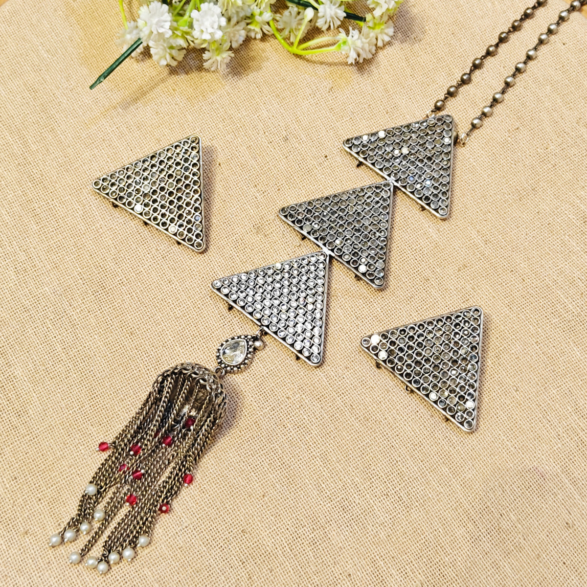 Triya Silver Look Alike Oxidized Necklace