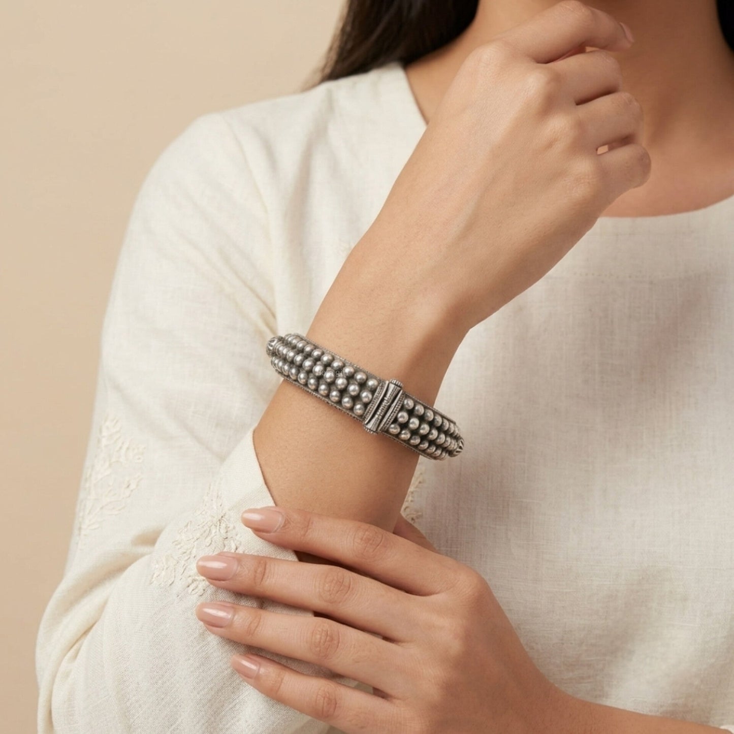 Elara Silver Look Alike Oxidized Kada