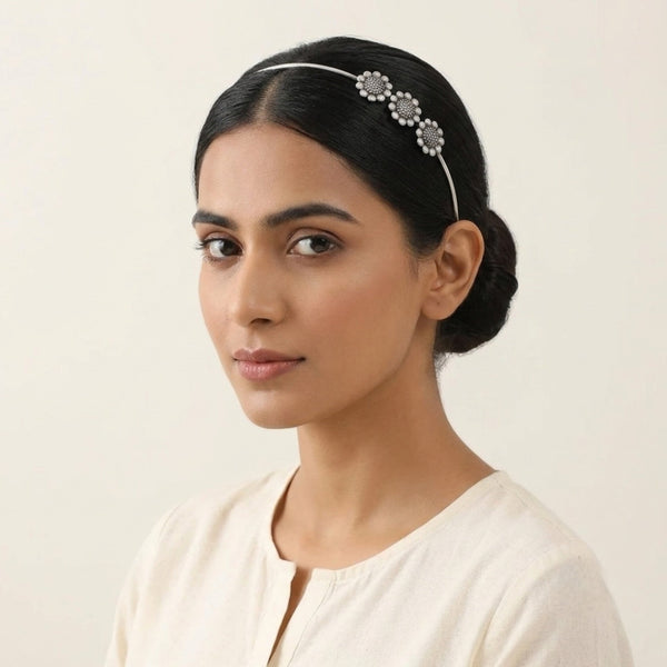 Flowery Silver Look Alike Hairband