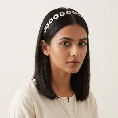Aahana Flower Silver Finish Oxidised Hairband