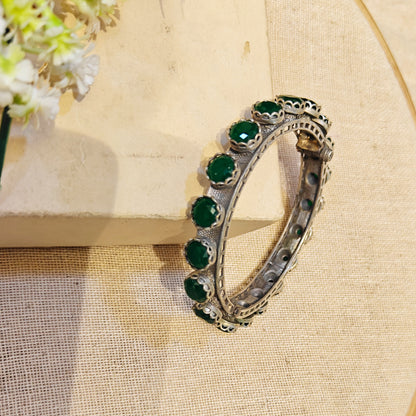 Teal Silver Look Alike Stone Kada
