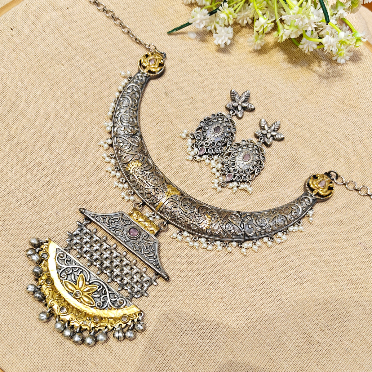 Meadow Silver Look Alike Dual Tone Necklace