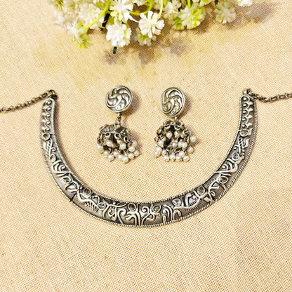 Velvet Silver Look Alike Oxidized Choker