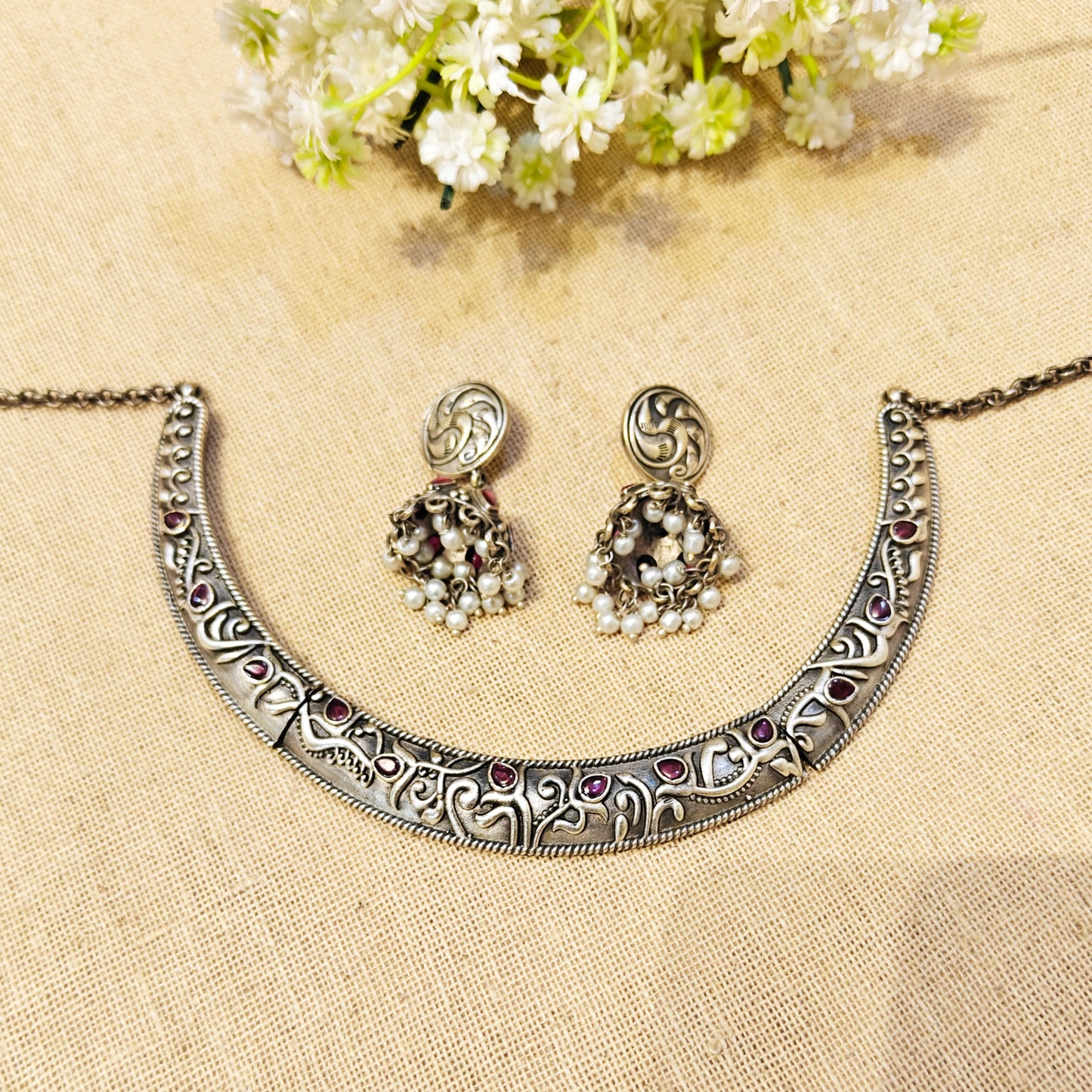 Velvet Silver Look Alike Oxidized Choker