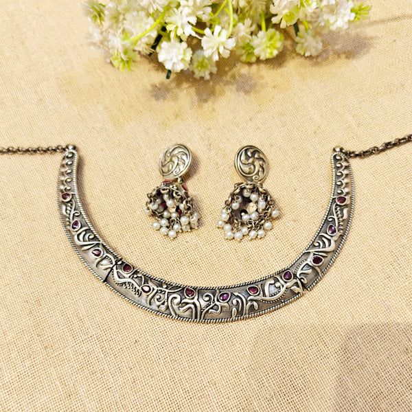 Velvet Silver Look Alike Oxidized Choker