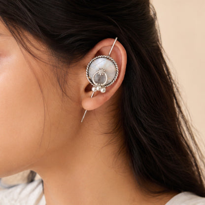 Coral Silver Look Alike Oxidized Arrow Earcuff