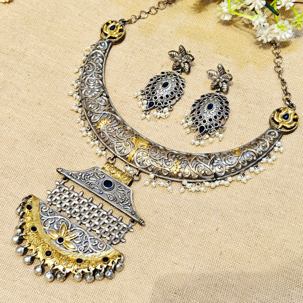 Meadow Silver Look Alike Dual Tone Necklace