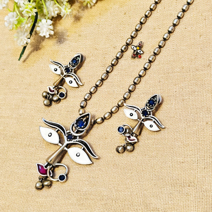 Feather Silver Look Alike Oxidized Necklace