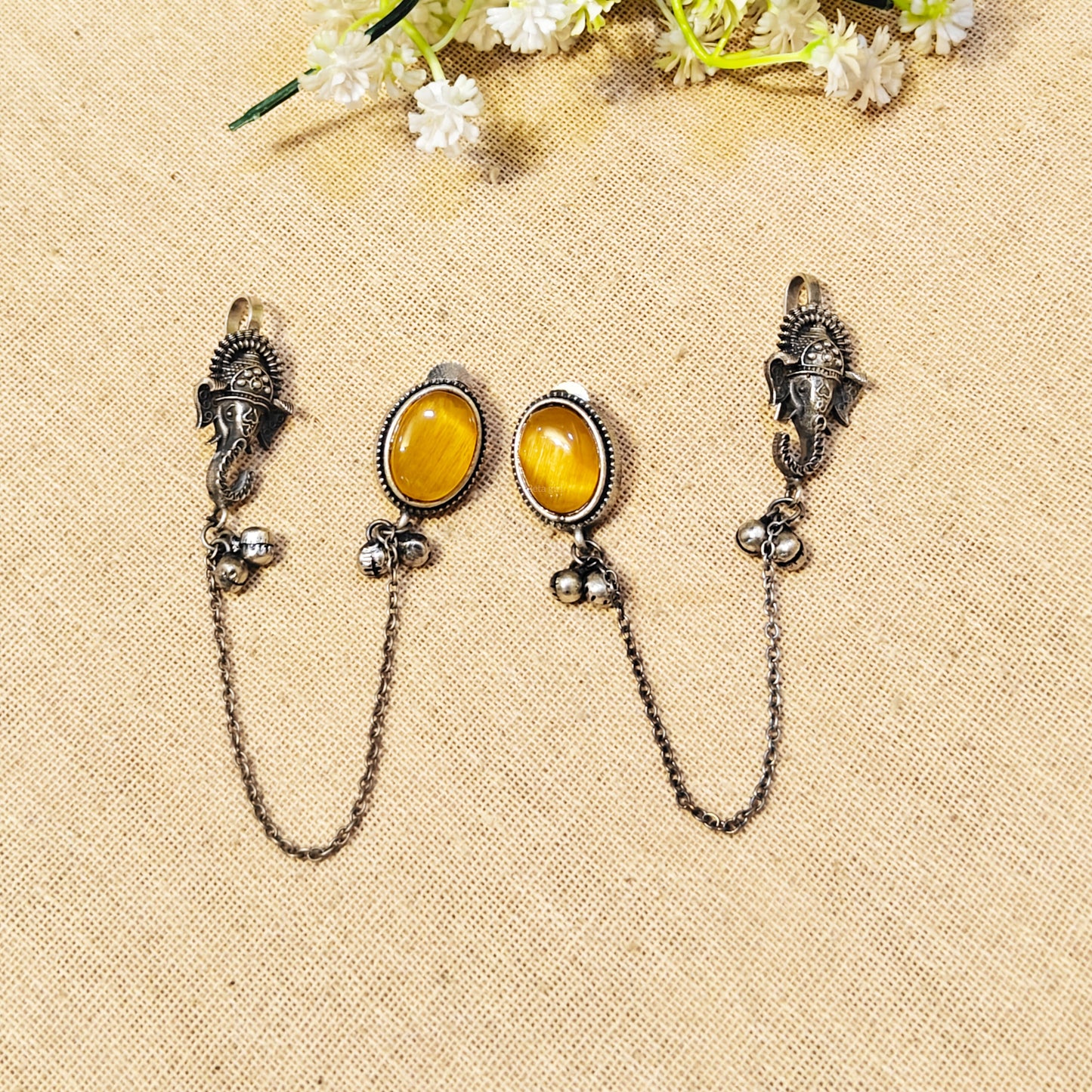 Amoura Silver Look Alike Stone Earcuffs