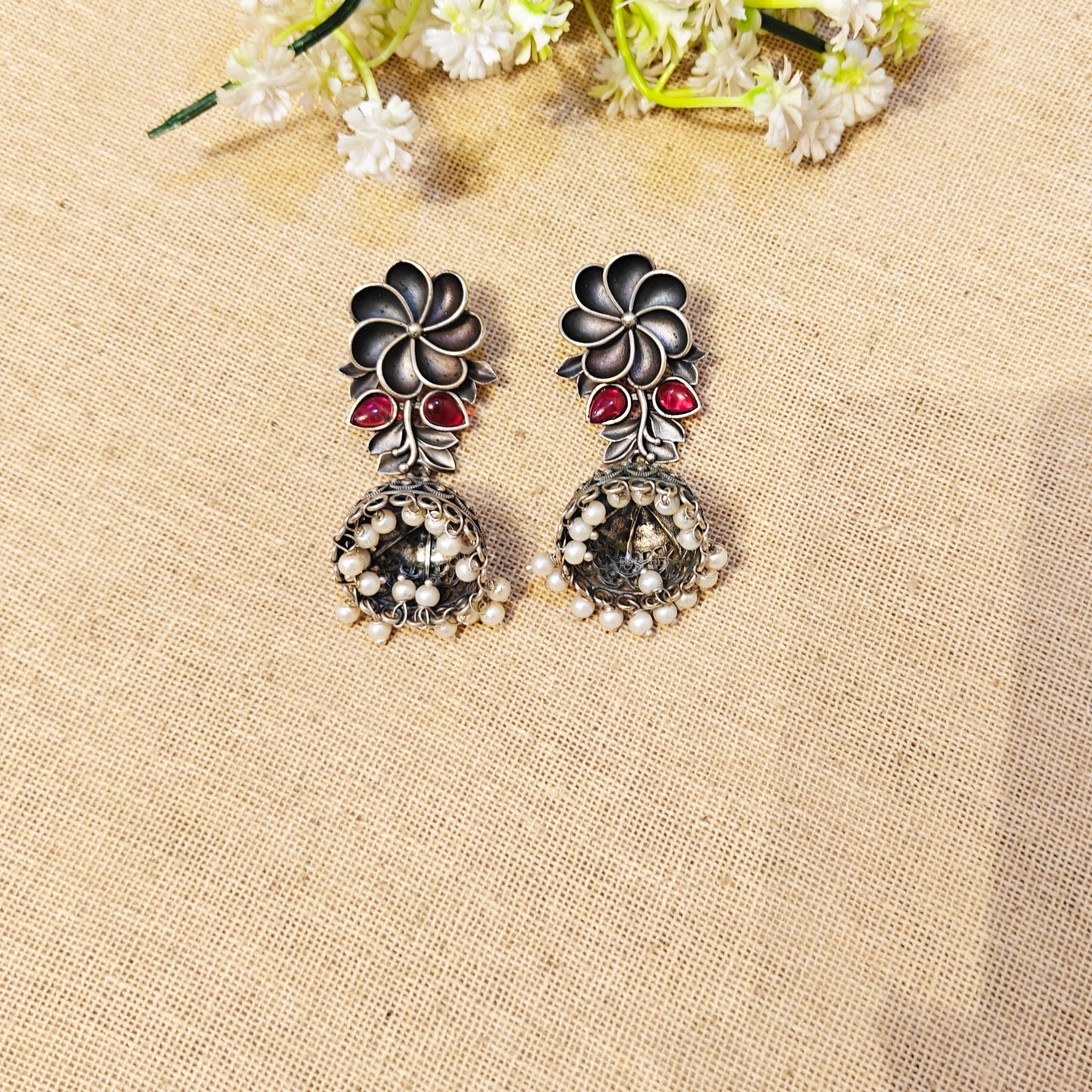 Solene Silver Look Alike Stone Earrings