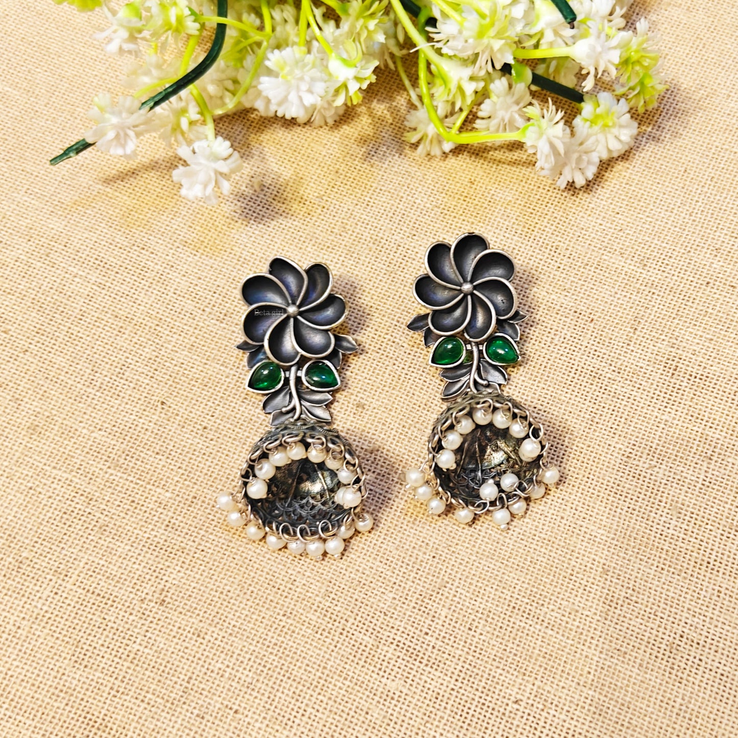 Solene Silver Look Alike Stone Earrings