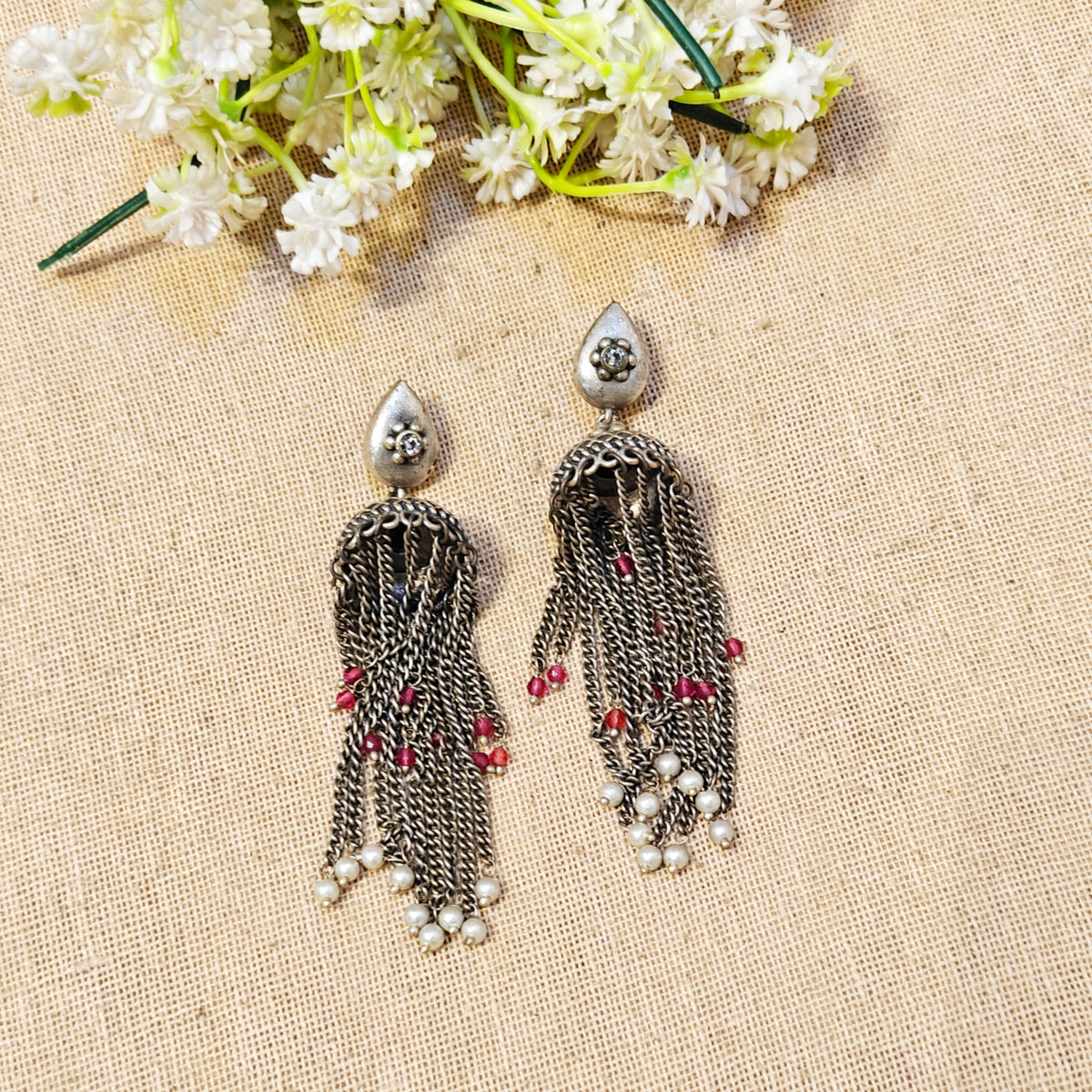 Lisha Silver Look Alike Oxidized Earrings