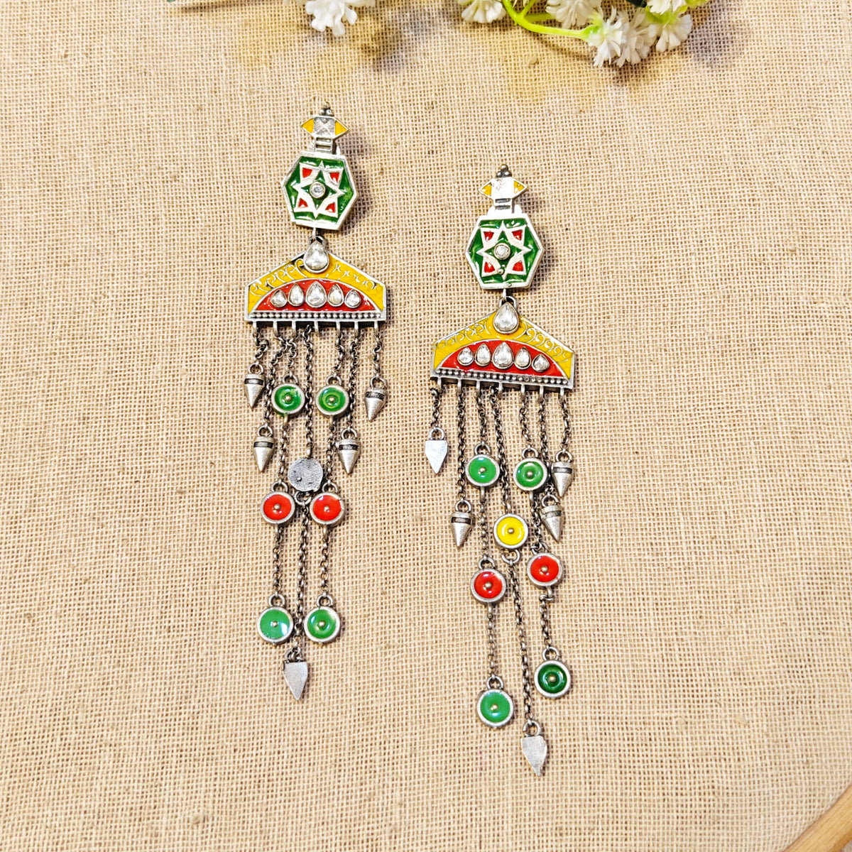 Omira Silver Look Alike Printed Earrings