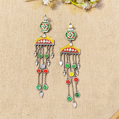 Omira Silver Look Alike Printed Earrings