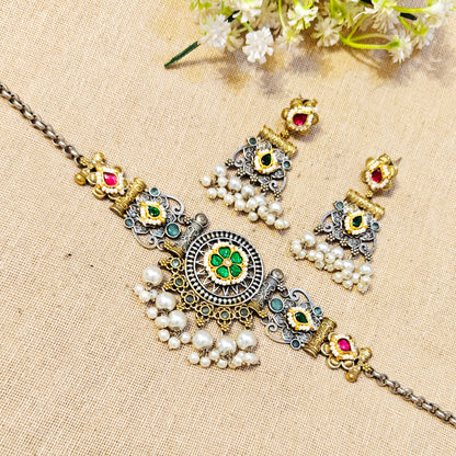 Indo Silver Look Alike Dual Tone Choker