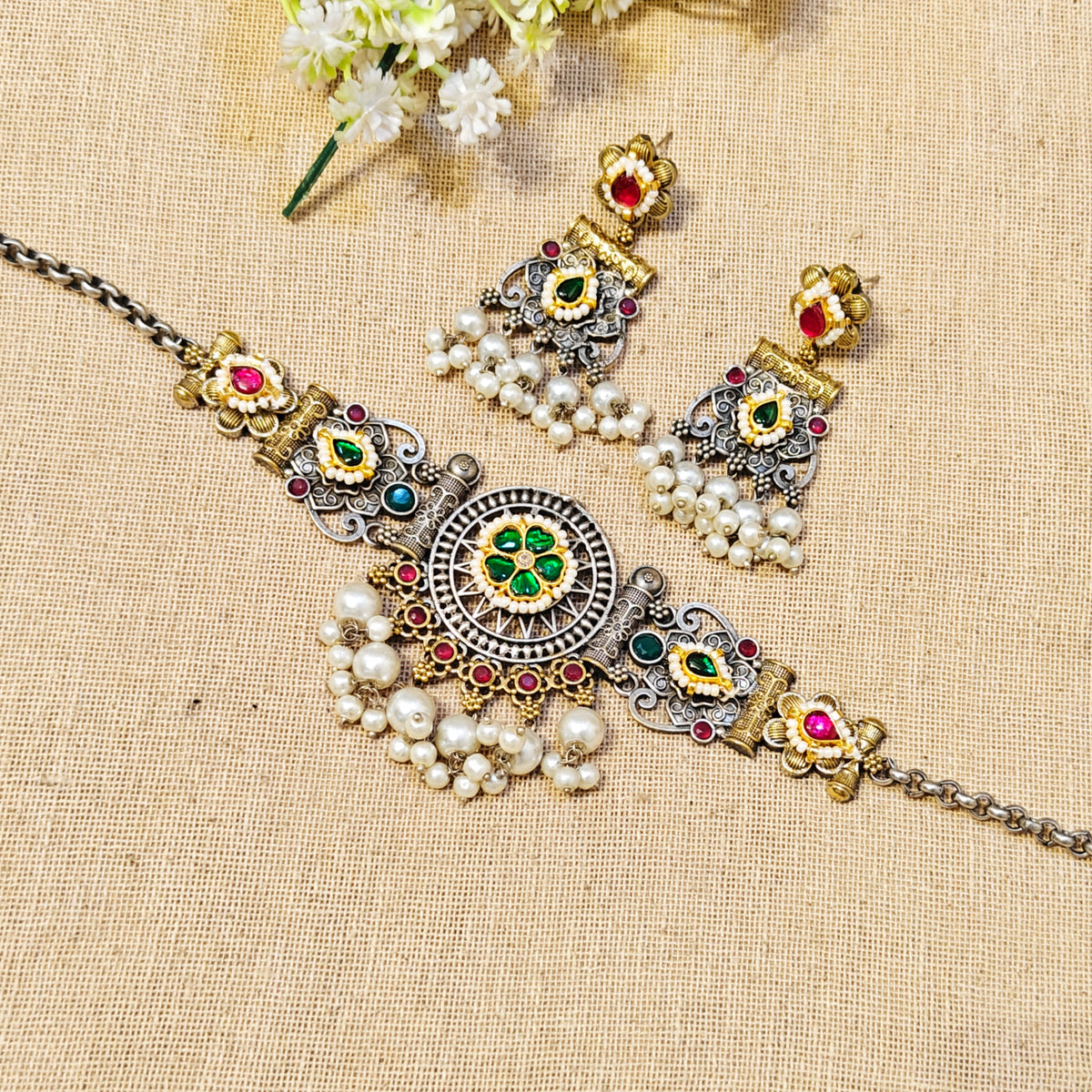 Indo Silver Look Alike Dual Tone Choker