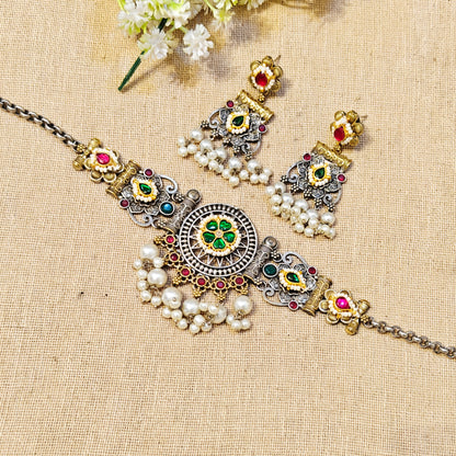 Indo Silver Look Alike Dual Tone Choker