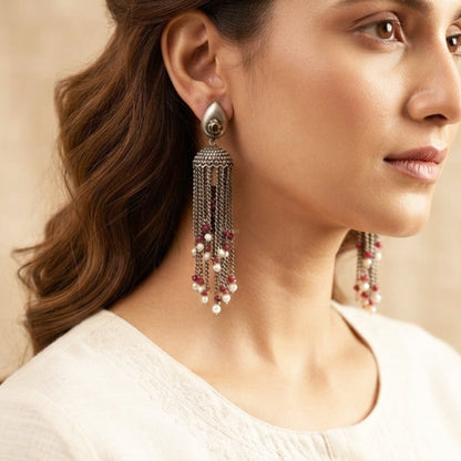 Lisha Silver Look Alike Oxidized Earrings