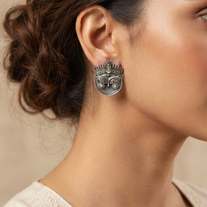 Maa Silver Look Alike Oxidized Earrings