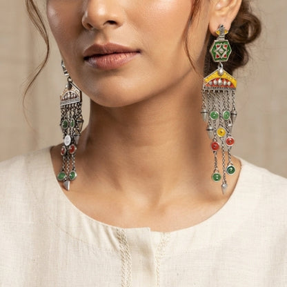 Omira Silver Look Alike Printed Earrings