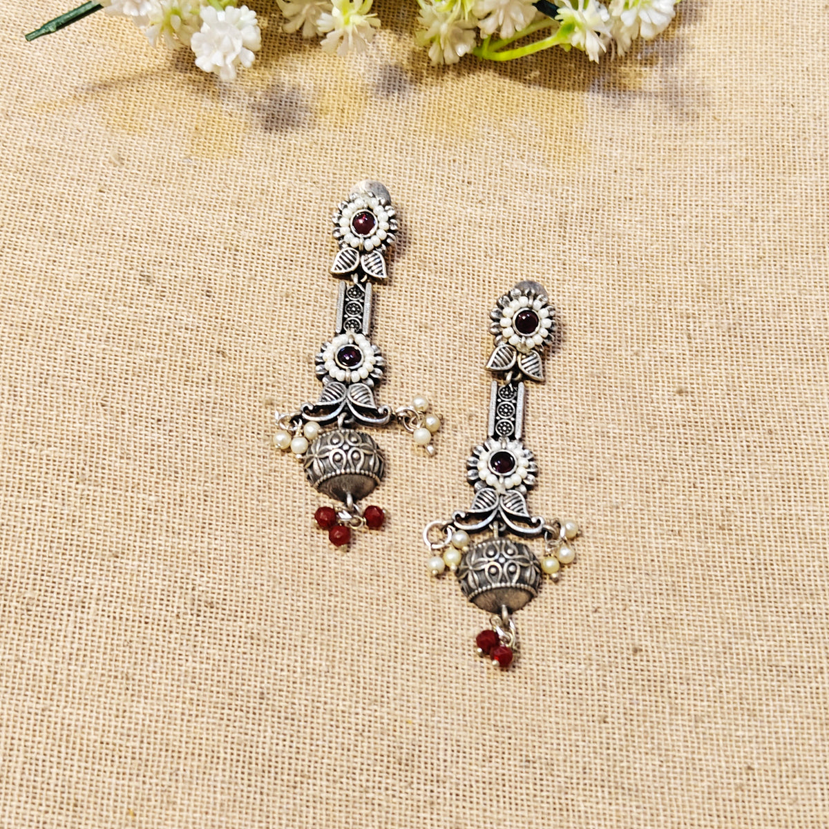 Veyra Silver Look Alike Oxidized Earrings