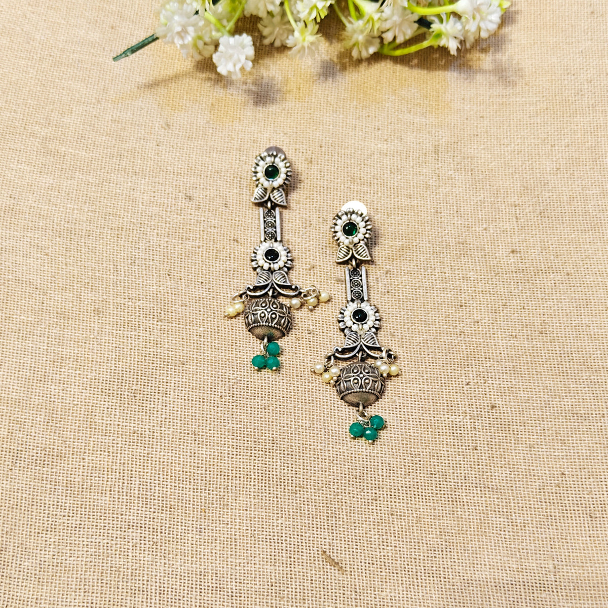 Veyra Silver Look Alike Oxidized Earrings