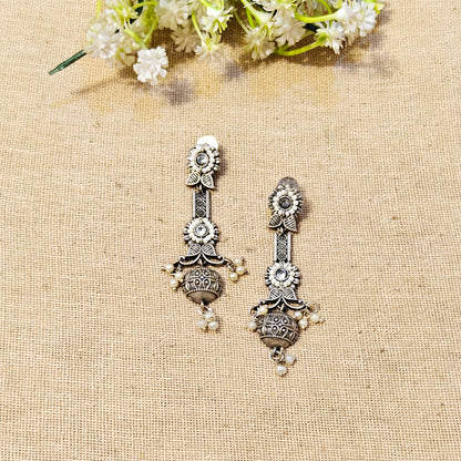 Veyra Silver Look Alike Oxidized Earrings